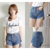 06A explosion shot four Han die high waisted breasted denim shorts shorts hem edge asymmetry