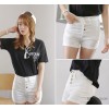 Multi breasted high waisted shorts retro slim curling denim shorts