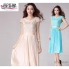 The new summer dress brand Korean lace pleated short sleeved chiffon dress skirt of Bohemia