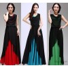 2015 new Bohemia dress and put on thin V collar stitching color Chiffon Dress