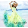 2014 new spring and summer vacation beach Bohemia yellow dress skirt short sleeved Chiffon Dress