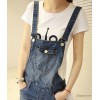 2015 Korean fashionista cute denim shorts with braces loose lipped conjoined pants size