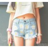 The summer before the long and short little Daisy stamp denim shorts simple casual skinny jeans