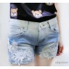 2015 new summer denim shorts Korean gradient lace jeans female large size women