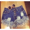 South Korea handsome shorts 2015 new Korean waisted denim shorts worn four buckle hole female Mao Bi