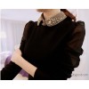 New fall slim sweet temperament Korean dress Lapel dress Princess pearl gold