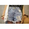 Korea Korean washing burr hole Retro High Waisted denim shorts