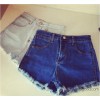 #2015 the New South Korean small burr in high waisted denim shorts with a solid color East Gate shor