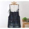 S883 Japanese loose pocket wash old dark denim suspender skirt dress