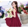 2015 spring and summer red skirt no sleeve back to the waist hundred fold dress art Fan Xiaoqing new