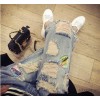 Korean version of the new light loose knees ripped jeans jeans pants female personality Haren Badge