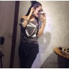 Runway metal color T-shirt + skinny pants Haren all-match fashion leisure suit 2 pieces