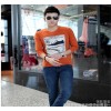 The new spring men's T-shirt Mens Long Sleeve Cotton Shirt Mens Korean Crewneck trend T