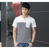 In the summer of 2015 new men's short sleeved cotton t-shirt t-shirt Korean Mens striped stitching T