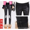 Leggings, and personality and cashmere leather trousers winter PU leather stitching slim pencil pant