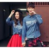 Free shipping to join the new spring couples dress denim shirt coat Long Sleeved plaid shirt.