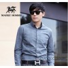 Authentic Korean fashion shirt solid Mianma men's casual shirt sleeved shirt slim