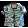 Hot summer five wave hot button wood mosaic stripe all-match men's Short Sleeve Shirt