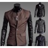 Spring 2014 fashion business casual men's suits individual leather sleeves slim collar small Mens Su