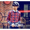 Red Diamond Mens Houndstooth pattern Crewneck sweater male Korean men's sweater Metrosexual