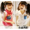 [a] a Korean girl cowboy shirt pocket summer girls shirt sleeve flying wave brand children