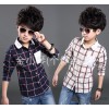 2015 Korean boy during the spring and autumn new fashion cotton shirt sleeved big Plaid children chi