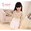 Girls' Knitted Dress floral skirt hem long sleeved T-shirt printing of Cotton autumn skirts