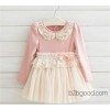 2013 new autumn Korean girls dress Lapel long sleeved pearl mosaic factory direct