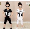 Foreign boys sport children's knitted short sleeved T-shirt + cotton pants suit for children boy clo