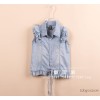 04282 girls washed denim blue lace hem lace sleeve vest