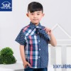 MIWU brand children's clothing new 2014 Summer Cotton Short Sleeved Plaid Shirt Korean boy child Le