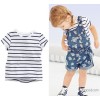 Selling New 2014 Girls Denim Bib striped short sleeved suit children leisure Manufacturers 2