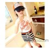 Girls wear short sleeved summer balls English letter mosaic stripe bag hip skirt child dress Naughty