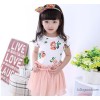 2015 summer new fashion girls full cotton printed flower butterfly tee pleated skirt Korean