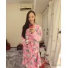 The European winter cartoon cute pajamas bow coral velvet robe women's clothing pattern Home Fu