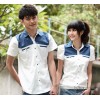 Couples dress summer 2014 new Korean Korean Short Sleeved Shirt Lapel stitching couple Shirt Size NE