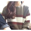 2014 Korean women winter fashion T-shirt sweater loose couple all-match stripe mosaic