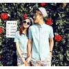 2014 Vintage Wash stamp Denim Shirt Short Sleeved floral and tassel design couple shirt