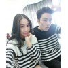 2014 autumn and winter new Korean all-match striped knit sweater simple casual couple close friend.