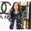 The autumn winter new couples dress female baseball uniform retro print jacket UP leather coat sweat