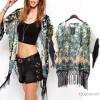 L431 K761 Europe women's new spring and summer with fringed hem official retro print cardigan coat