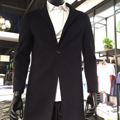 Winter 2019 new woolen coat men's wool long coat warm coat solid-color short collar wool coat