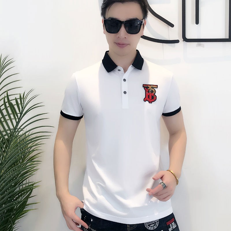 欧洲站长'；s polo衬衫流行标志男士刺绣标签翻领棉质T恤新款
