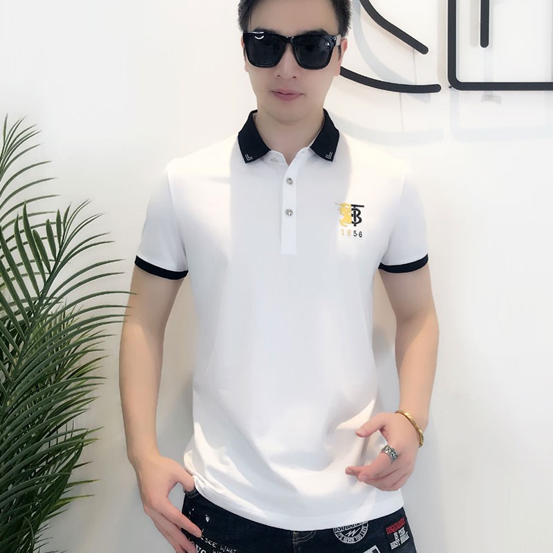 男子'人；s polo衬衫流行标志提花刺绣上衣翻领棉质T恤新款修身男士'；S