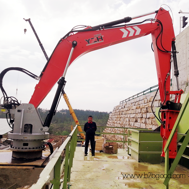 Statio<em></em>nary type pedestal rock breaker boom system1